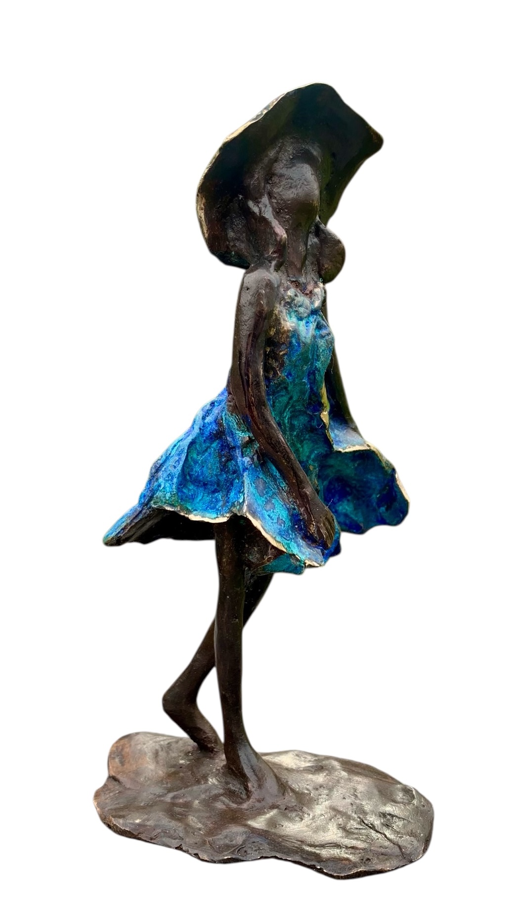 Petite balade - bronze aux patines brune et bleue