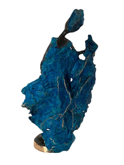 Iris sculpture en bronze - oeuvre unique - femme à la robe bleue