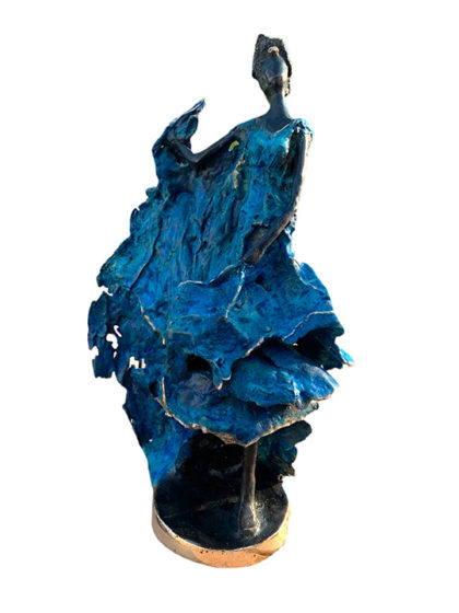Iris sculpture en bronze patine bleue