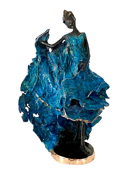 Iris - sculpture bronze patine bleue