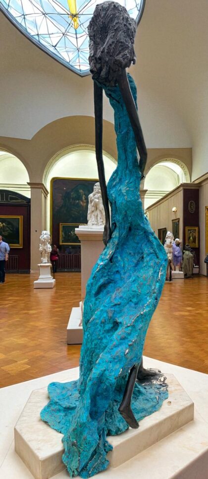 Révélation - bronze patine bleue turquoise nuancée - oeuvre unique