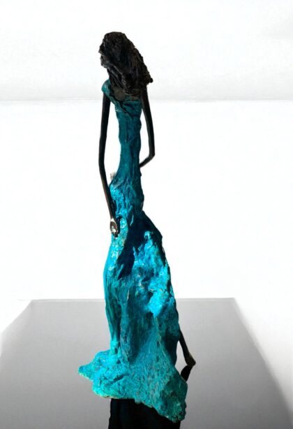 Révélation - bronze patine bleue turquoise nuancée - oeuvre unique