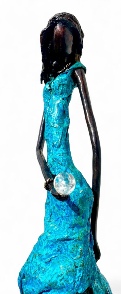 Révélation - bronze patine bleue turquoise nuancée - oeuvre unique